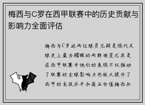 梅西与C罗在西甲联赛中的历史贡献与影响力全面评估